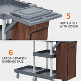 Commercial Janitorial Cart on Wheels, 3-Shelf Cleaning Trolley Cart with 16-Gallon Trash Bag