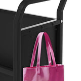 3-Tier Metal Rolling Book Cart, 4 Lockable Wheels & Side Hooks