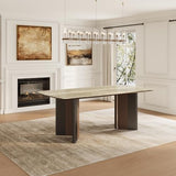 Mid Century Modern Dining Table for 4, Faux Marble Top Dining Room Table with Dual-Tone Pedestal