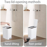 rejomiik Small Bathroom Trash Can with Lid, 2.1 Gallon Step Garbage Can with Handle, Slim Mini Wastebasket Bin for Bedroom, Office, Dorm, White