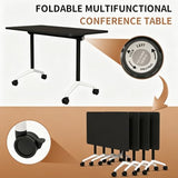Modern Folding Conference Table with Wheels - Flip Top Mobile Conference Table