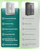 RENDGO 54" W Commercial Refrigerators - Reach-in 249 Cu.ft 2 Solid Door Stainless Steel Commercial Refrigerator Fan Cooling for Restuarant, Bar, Shop, etc