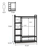 LITTLE TREE Free Standing Wood Closet Clothes Rack,Heavy Duty Grament Rack with Shelves,Hanging Racks for Clothes Clothing Rack for Bedrom,Wardrobe Closet Organizer,350 lb Capacity,Black