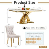 HomVent 68''Gold Faux Marble Dining Table Set with 6 Beige Velvet Chair