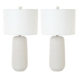 Pemberly Row 30" White Ceramic Table Lamps, Set of 2 with Linen Shades, Artistic Design, 3-Way Switch, Max 100W Standard Bulb, Elegant Lighting for Living Room, Bedroom, Office Decor