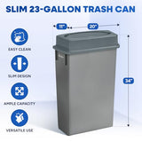 23 Gallon Slim Trash Can with Swing Lid Commercial Gray Rectangular Garbage Can with Drop Shot Lid Waste Bin