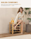 IUNVR Shoe Rack Bench Seat Rubberwood 3-Tier Wooden Storage Bench 550lbs Compact Mid-Century Modern Design for Entryway, Hallway, Closet, Front Door Entrance, Foyer