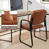 Leather Guest Chair with Padded Arms, Modern Brown Office Desk Chairs with Sled Base for Office Meeting