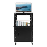 CRYBY AV Cart, 77lbs Rolling Projector Utility Cart Carbon Steel Mobile Storage Cart with Locking Cabinet, Keyboard Tray & Power Strip