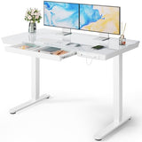 Marsail Glass Standing Desk with Drawer, 48 x 24 inch Electric Standing Desk