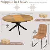 7-Piece Extendable Round Dining Table with Chairs Set for 6, 43"-59" Kitchen Dining Table