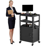 Mobile AV Cart - Adjustable Height Computer Cart with Cabinet