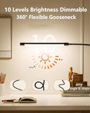 JHD LED Desk Lamp with Clamp - Adjustable 3 Color Modes 10 Brightness Level Table Lamp, USB Eye Caring Flexible Gooseneck Desk Light, Black