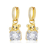 YOIHUR Cute Gold Hoop Earrings for Valentine's Day, 14K Gold Plated Hypoallergenic Jewellery CZ Huggie Drop Earrings, Zircon Bear Pendants Earring Jewelry Gifts for Women