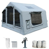 8㎡ Luxury Inflatable Camping Tent for 3–8 People, White Thickened Oxford Fabric with Black Coating, UV-Resistant 4-Season Family Inflatable House with Chimney Port and Transparent Skylight