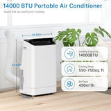 GarveeTech 14000 BTU Portable Air Conditioner - 4 in-1 Cooling, Dehumidifier, Fan & Sleep Mode, Quiet AC Unit for Rooms up to 750 Sq.Ft, 24H Timer, Remote & Window Kit Included, Black Top Cover