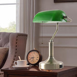 Liylan Banker Desk Lamp Green Glass, Antique Desk Lamps with Brass Base, Traditional Library Table Lamp with USB A and Type C Charging Port
