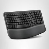 Logitech Wave Keys Wireless Ergonomic Keyboard with Cushioned Palm Rest, Comfortable Natural Typing