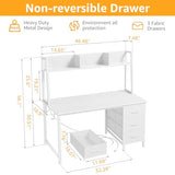 DLisiting White Computer Desk with Hutch & Drawers - Office Desk with 3 Storage Drawers and Power Outlets