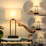 Set of 2 Wireless Charging Touch Control 3-Way Dimmable Table Lamps, Beside Nightstand Lamps for Bedroom with USB Port & AC Outlet