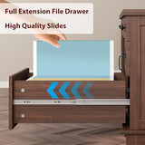 Executive Desk with File Drawers, Farmhouse Home Office Desk with Charging Station, 60 in Wooden Computer Desk, Walunt Brown
