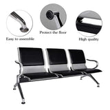 3-Seat Waiting Room Bench - PU Leather Waiting Room Chairs with Arms & Non-Slip Foot Mats