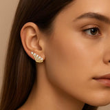 YOIHUR 14K Glod Triple Illusion Claw Stud Earrings for Women, Multiple Huggie Hoop Earrings for One Hole, Gold Earrings for Women Trendy Simple Hypoallergenic Jewellery Festival's Gifts