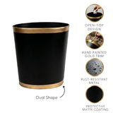 Jaye’s Studio Matte Black Waste Basket For Bathroom, Decorative Trash Can Gold