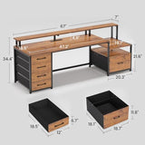SEDETA Home Office Desk with File Drawer & Power Outlet, 66'' Computer Desk with 5 Drawer, Storage Shelves