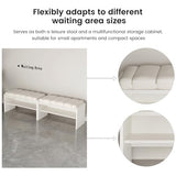 Modern White Waiting Room Bench with Open Storage Shelf
