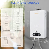 Tankless Water Heater Propane, 2.64 GPM 10L Portable Propane Camping Water Heater with Overheating Protection, for RV Camping, Pet Bathing, Barn & Cabin(White)