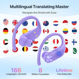 AI Translation Earbuds Real-Time: 166 Languages Audifonos Traductores Inglés Español, 60 Hours Battery - Seamless Translator Headphones, Purple