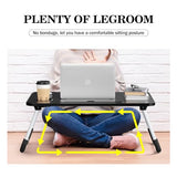 Foldable Laptop Bed Table Tray - Folding Lap Desk with Cup Holder - Portable Serving Breakfast Tray with Storage Drawer