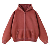 Talakeno Mens Womens Fleece Hoodies Sweatshirt Double Zip Up Oversized Acid Wash Hoodies Winter Vintage Cotton Sweatshirt(Red,L)