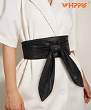 WHIPPY Women Obi Belt Fashion Wrap Around Wide Waistband Knotted Cinch Belt for Dress, Black, XL