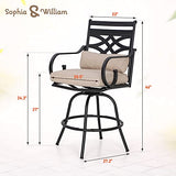 Sophia & William Patio Bar Stools Outdoor Swivel Bar Chairs Set of 6 High Dining Chairs with Seat Cushion, Beige