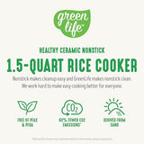6-Cup Rice Cooker Steamer, PFAS Free Removable Ceramic Nonstick Pot | Auto Presets GreenLife