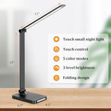 LED Desk Lamp with USB Ports, Touch Desk Lamps for Home Office with 5 Color Modes,3 Brightness Desk Light（with adapter）