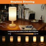 Rechargeable Cordless Touch Table Lamp with Stepless Dimming,Natural Wood Base&Linen Shade,Small Battery Wireless Ambient Night Light