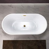 WOODBRIDGE 67" Acrylic Freestanding Bathtub Contemporary Soaking White Tub with Brushed Gold Overflow and Drain，B0013 -BG-Drain &O