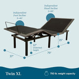 Lucid® L150 Adjustable Bed Frame – Head & Foot – Wireless Remote, Twin XL