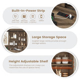 AOGLLATI Farmhouse Makeup Vanity Desk with Lights & Charging Station,Vanity Desk with Mirror and Lights, 47.2” Large Brown Vanity Table with Ample Storage Space and Sliding Mirror (Oak Brown)