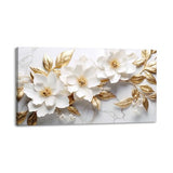 daktenn Canvas Wall Art for Living Room Bedroom Office White and Gold Flower Artwork Large Botanical Floral Wall Art Modern Canvas Prints 24x48 Inches