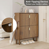 Smuxee Shoe Cabinet with 2 Flip Drawers, 31.5" Walnut Hidden Shoe Storage Cabinet with Line Groove Design, Freestanding Shoe Organizer Cabinet for Hallway, Entryway, Living Room