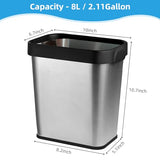 TooCust 2 Pack Stainless Steel Trash Can 2 Gallon, Open Top Trash Can