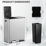 Kitchen Trash Can 16 Gallon 60L Dual Stainless Steel Garbage and Recycling Can with Foot Pedal for Kitchen