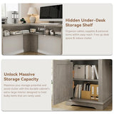 Farmhouse L Shaped Executive Desk with 4 Drawers, Home Office Desk with Hidden Under-Desk Storage