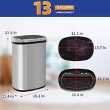 13 Gallon Trash Can with Lid | Automatic Touchless Garbage Can | Odor Control | Modern Oval Design | Easy to Clean