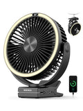 Warmco 15000mAh Portable Clip on Fan Rechargeable, 8 Inch Battery Powered Desk Fan, LED Lantern & Hook, 360° Rotate & 4 Speeds Strong Airflow for Camping Tent Office Outdoor Travel Golf Cart