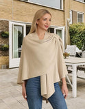 PULI Womens Cream Large Cross Front Poncho Sweater Wrap Topper Knitted Elegant Shawls Cape for Fall Winter